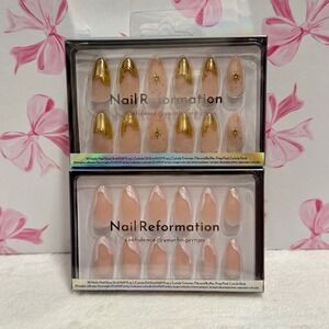 Nail‎ Reformation Press On Nails Gold Accent & White Pearl Tips